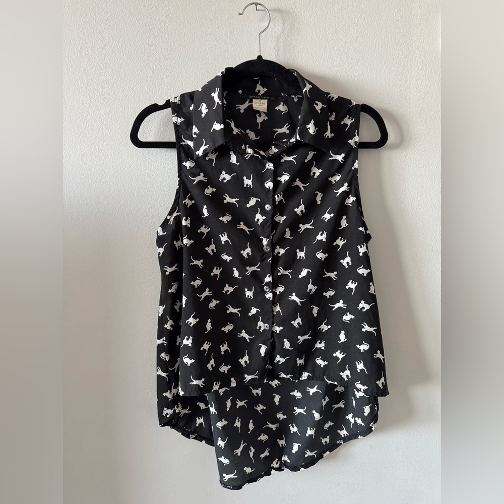 Zara Sleeveless Cat Print High-Low Blouse